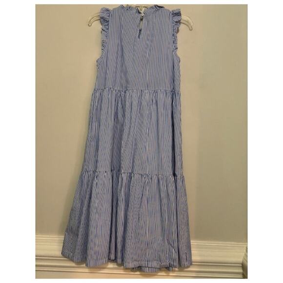 J. Crew Dress Tiered Ruffles Pin Striped Midi 6 Petite A-Line Sleeveless 6P - Picture 4 of 9